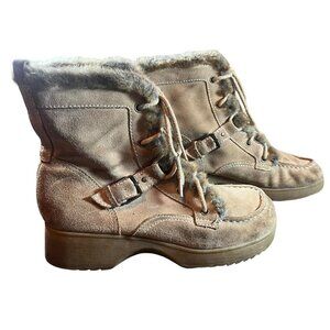 Retro Brown Fur Buckle Ankle Boots
